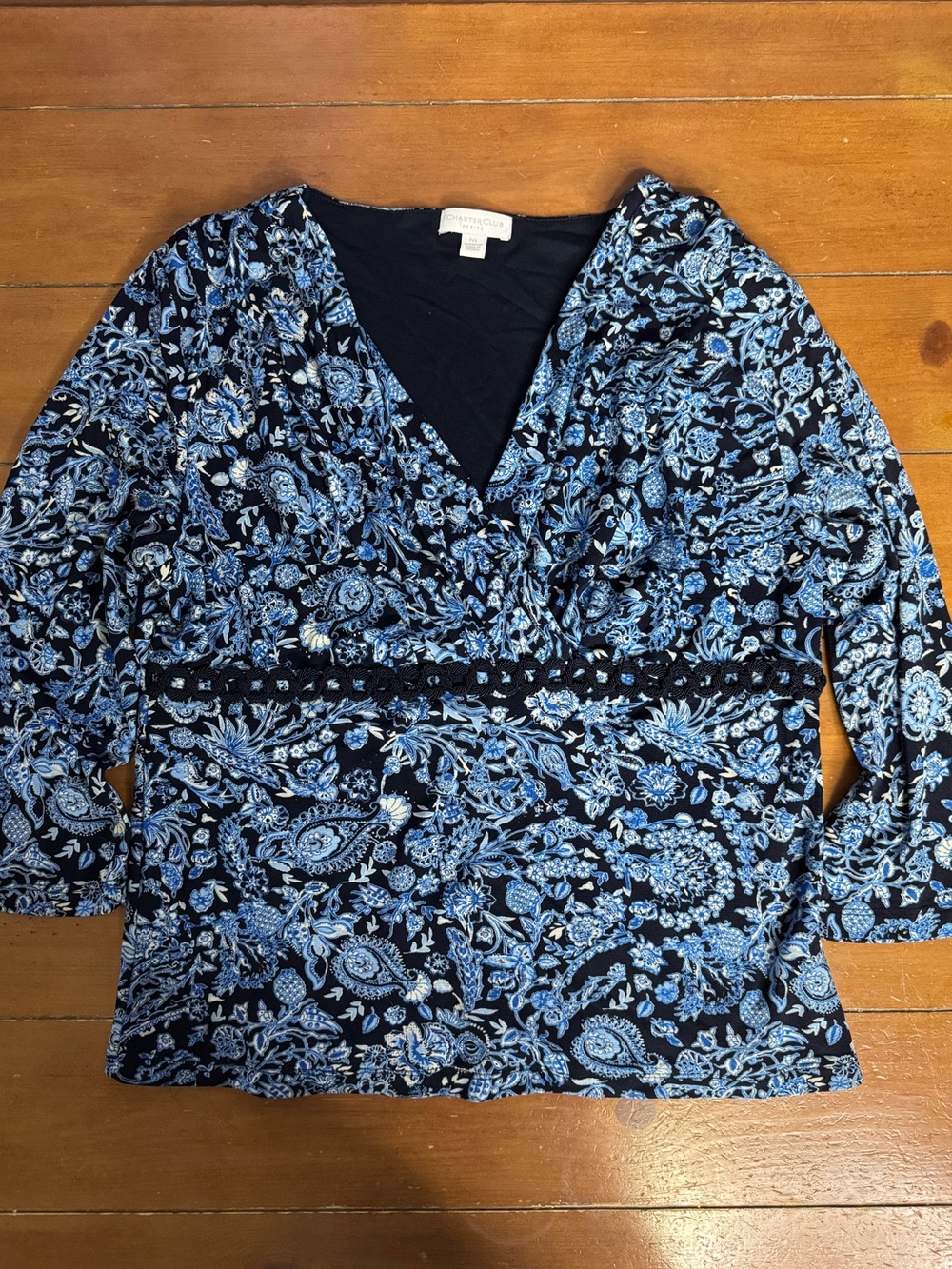Charter Club Navy and Blue Petite Top